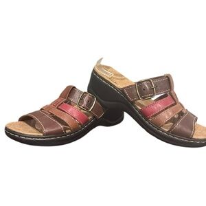 Clarks Lexi alloy, wedge slide, multicolor, leather sandals 8.5
